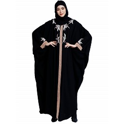 Front open kaftan with embroidery work- Black Front open kaftan with embroidery work- Black